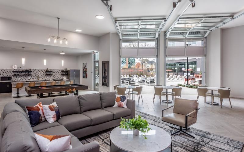 a living room with a large window