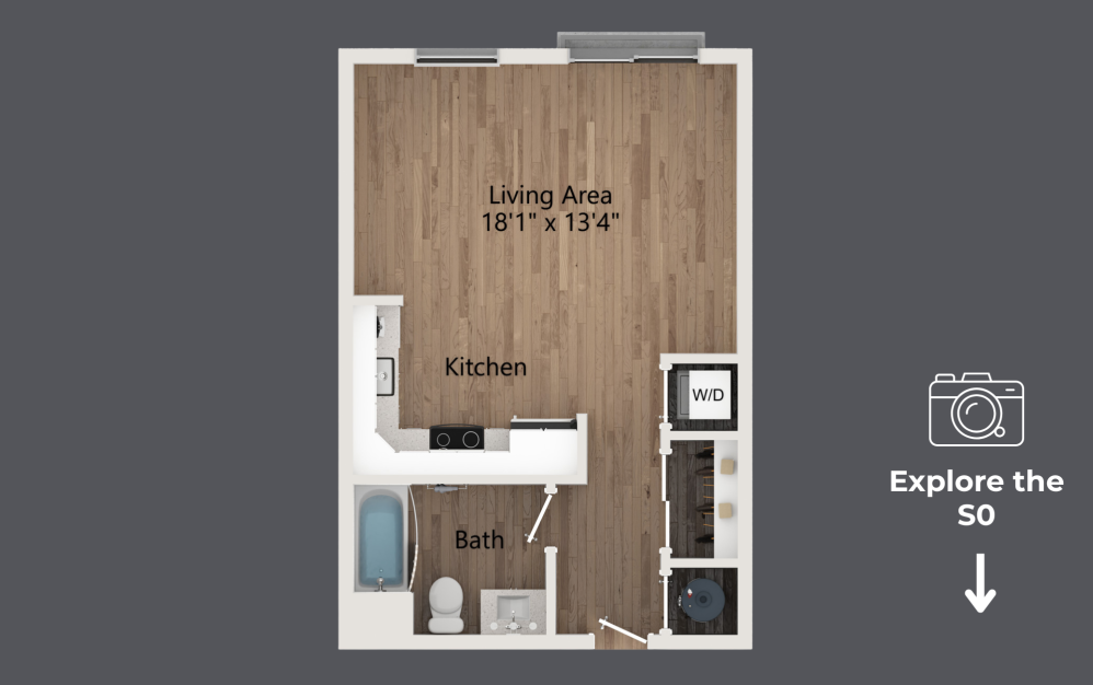 S0 - Studio floorplan layout with 1 bathroom and 488 square feet