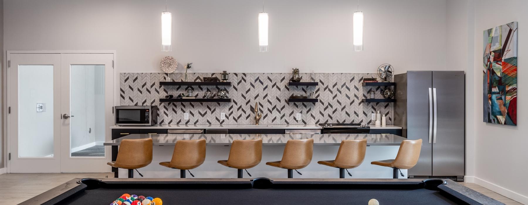 a room with chairs and a table